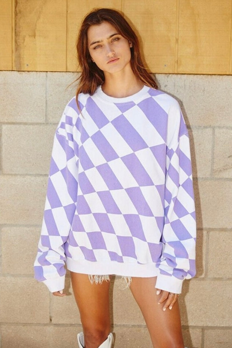 Lavender and White Checkered Sweatshirt