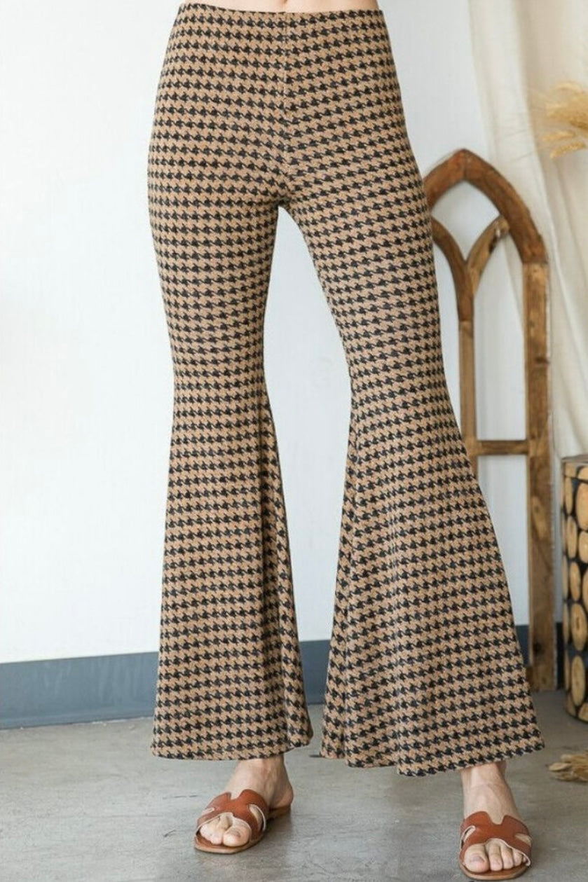 Houndstooth Print Flare Pants