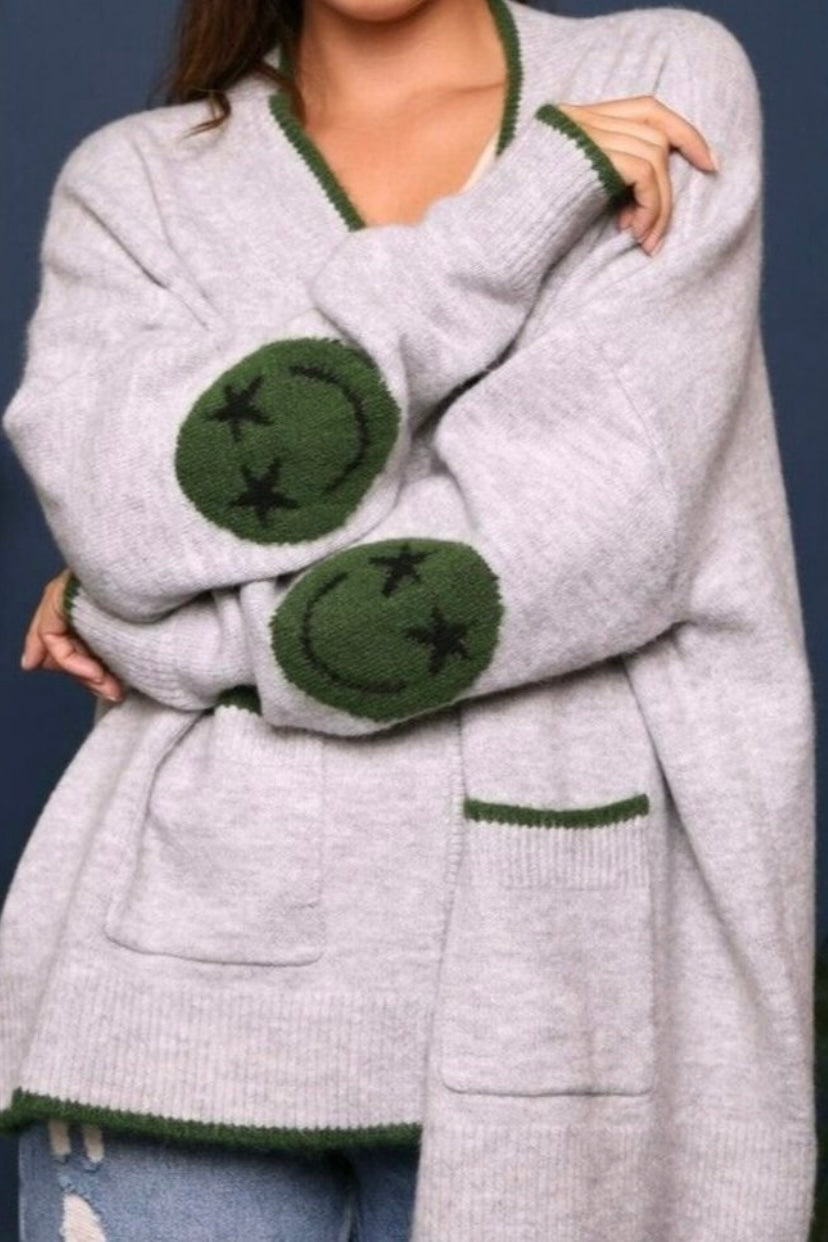  Fantastic Fawn Be Happy Grey and Green Oversized Cardigan