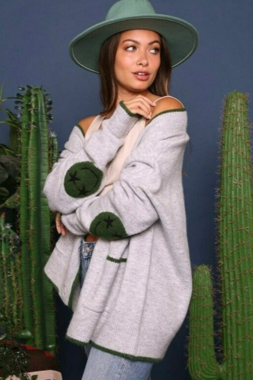 Smiley Face Elbow Patch Cardigan – Poppy and Seed