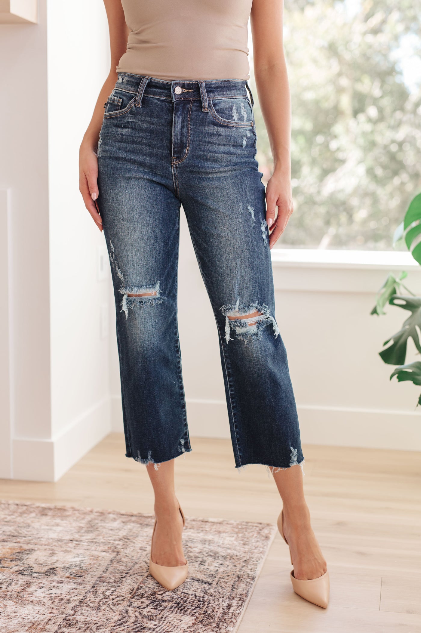 Judy Blue Whitney High Rise Distressed Wide Leg Crop Jeans