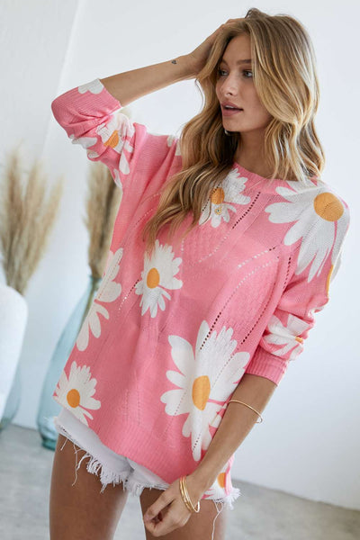 Daisy Mae Floral Sweater in Blush Pink