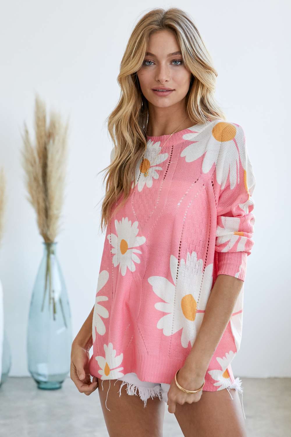 Daisy Mae Floral Sweater in Blush Pink