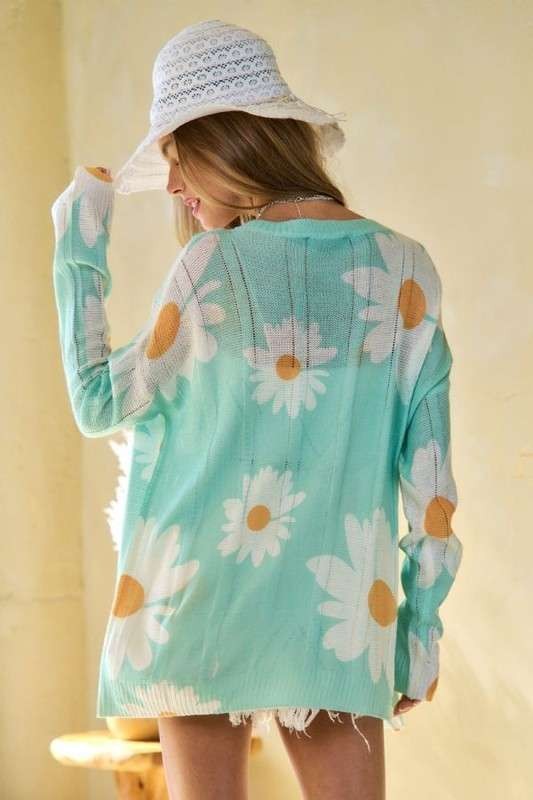 Daisy Mae Floral Sweater in Sage Green