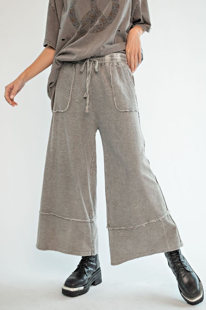 Let's Chill Comfy Wide Leg Pants in Ash