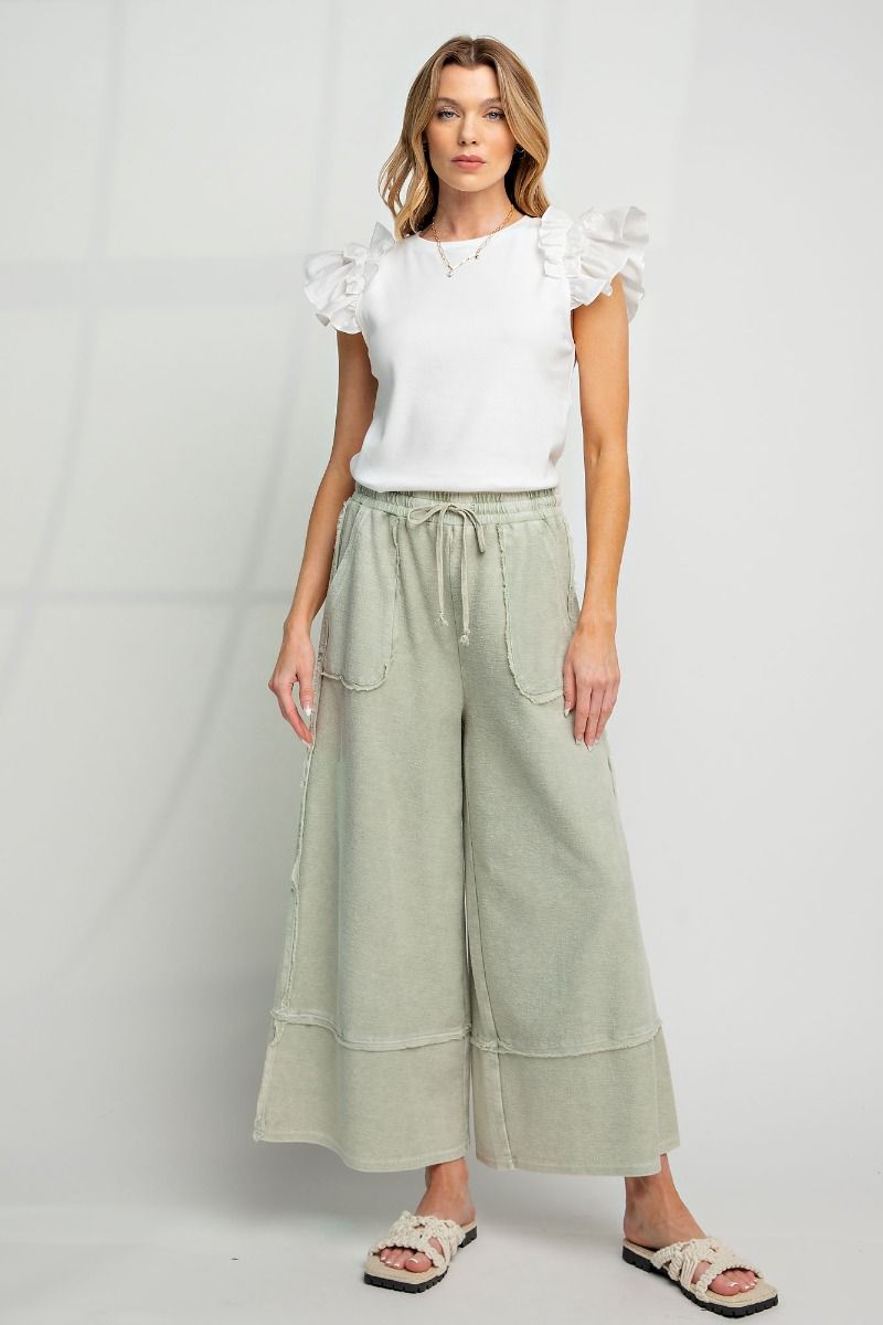 Let's Chill Comfy Wide Leg Pants in Faded Olive