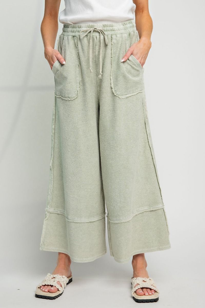 Let's Chill Comfy Wide Leg Pants in Faded Olive