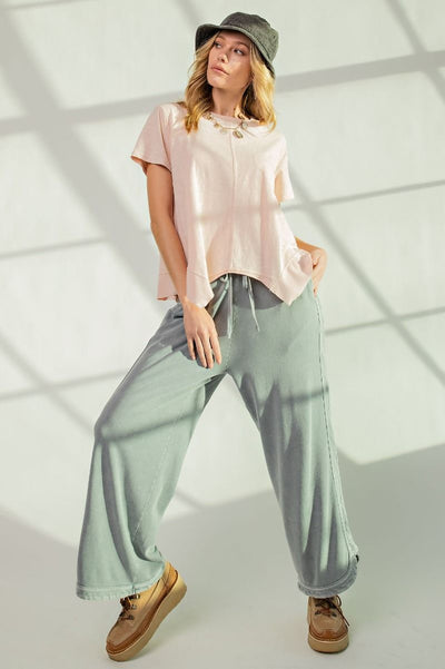 Let's Grab Starbs Mineral Washed French Terry Pants in Faded Denim