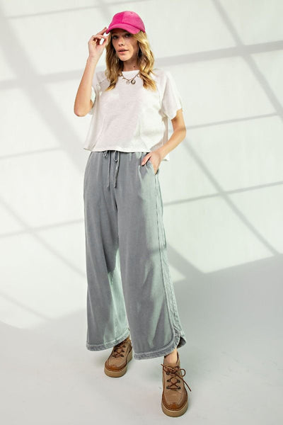 Let's Grab Starbs Mineral Washed French Terry Pants in Faded Denim