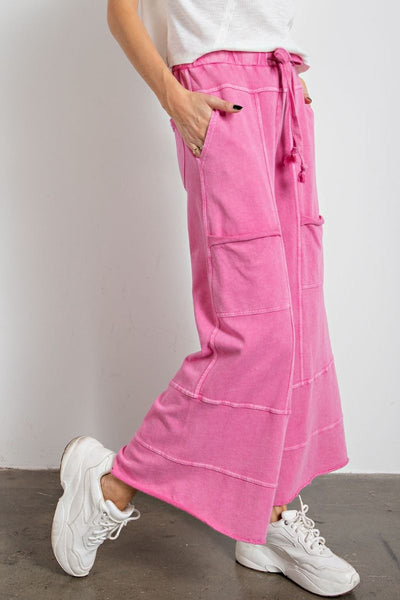 Lazy Days Mineral Washed Wide Leg Pants in Barbie Pink