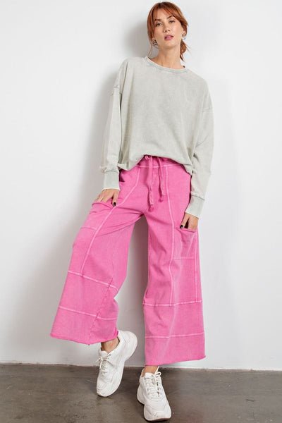 Lazy Days Mineral Washed Wide Leg Pants in Barbie Pink