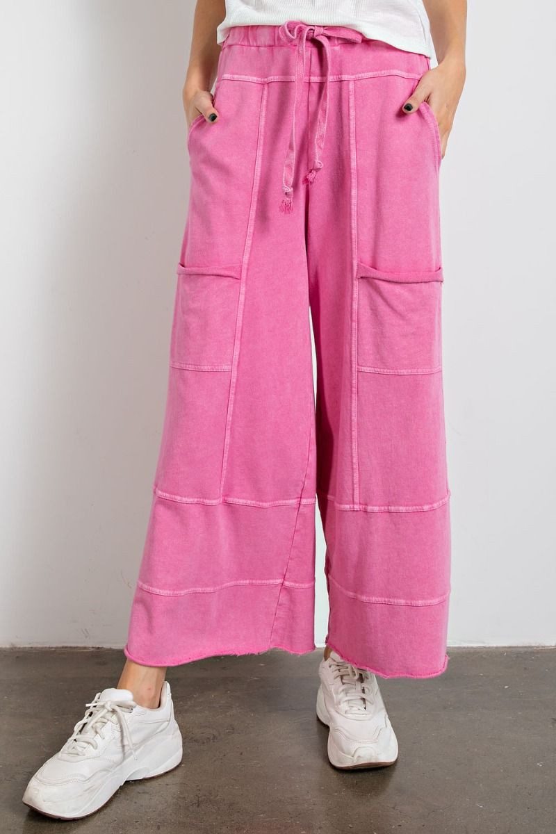 Lazy Days Mineral Washed Wide Leg Pants in Barbie Pink