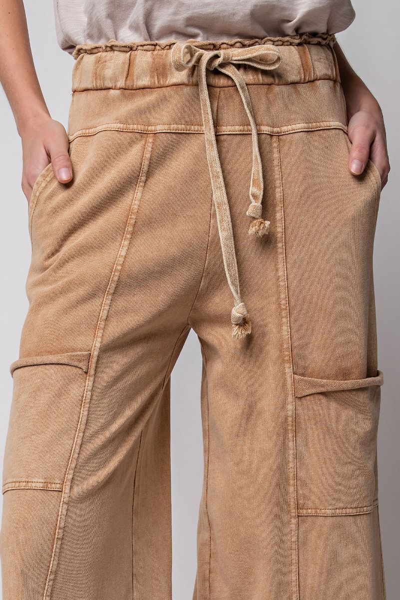 Lazy Days Mineral Washed Wide Leg Pants in Camel