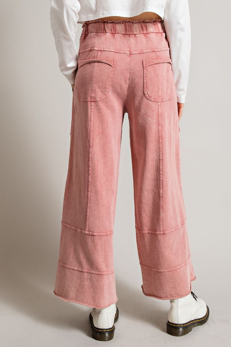 Lazy Days Mineral Washed Wide Leg Pants in Mauve