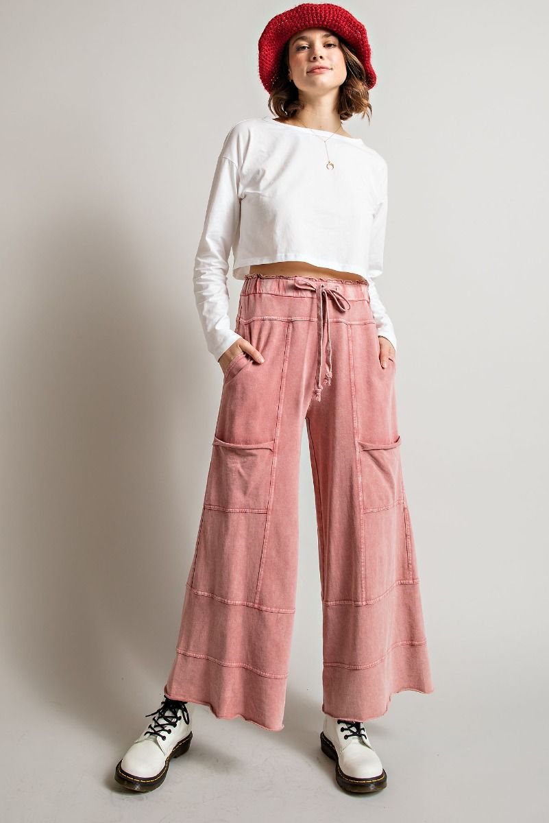Lazy Days Mineral Washed Wide Leg Pants in Mauve