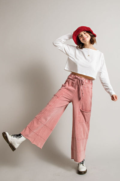 Lazy Days Mineral Washed Wide Leg Pants in Mauve