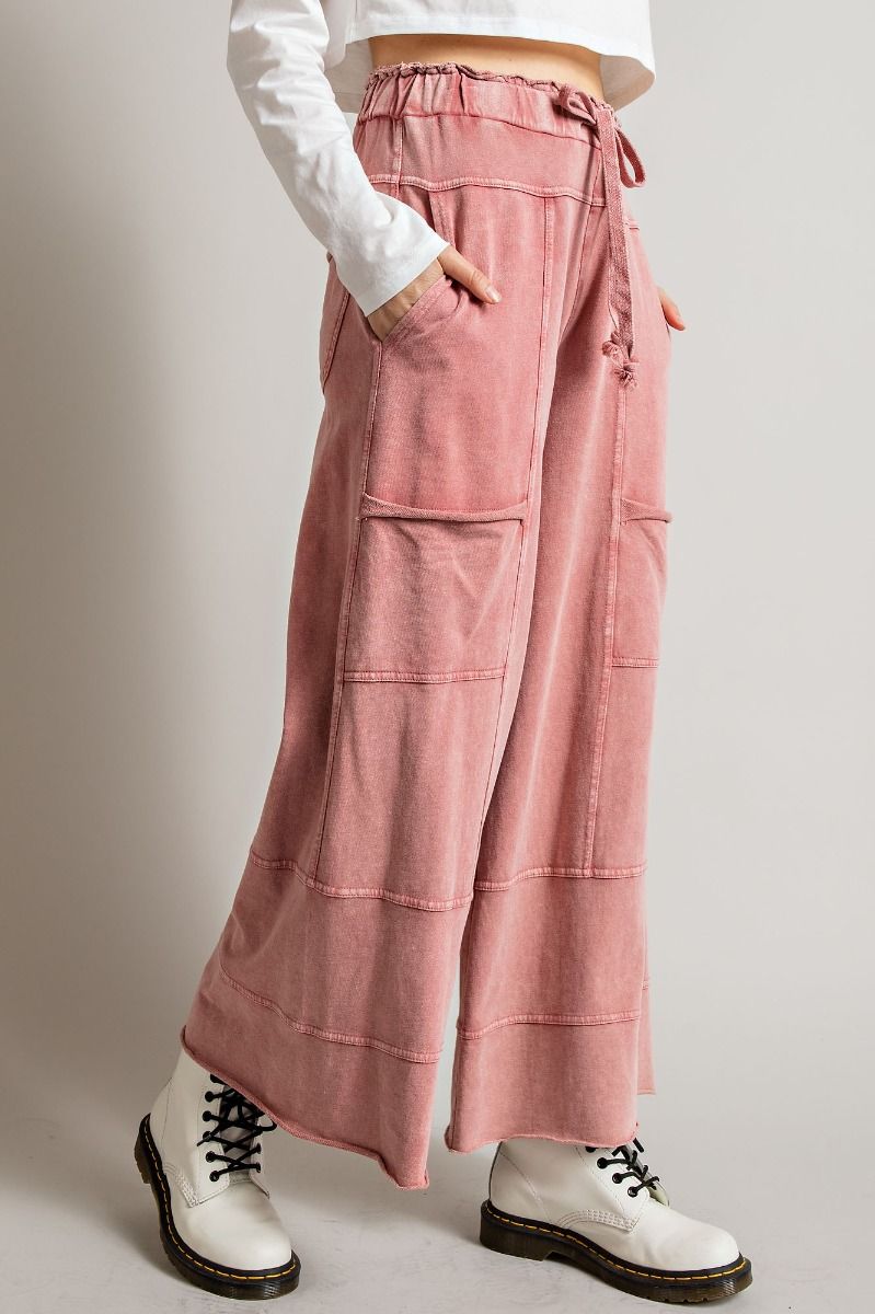 Lazy Days Mineral Washed Wide Leg Pants in Mauve