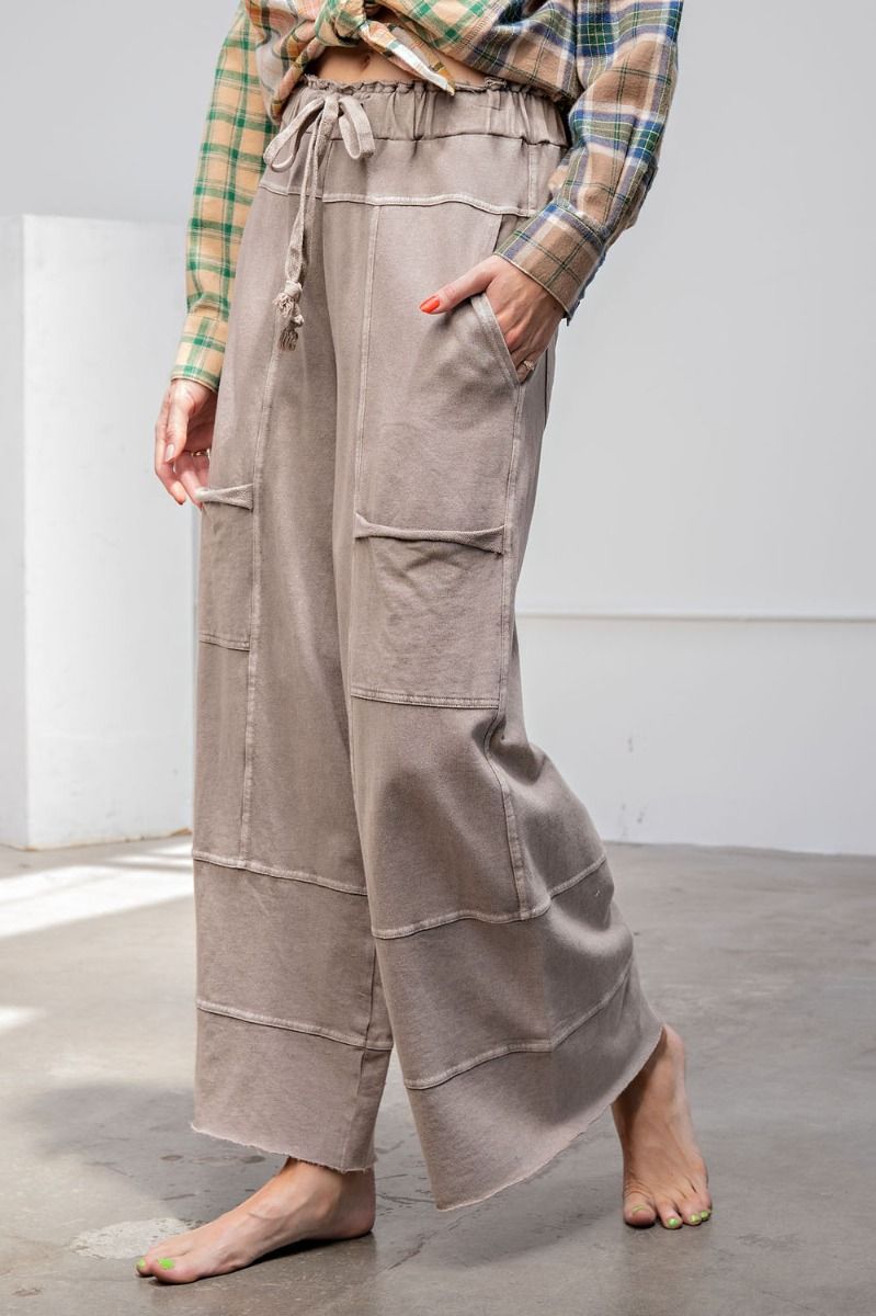 Lazy Days Mineral Washed Wide Leg Pants in Mushroom