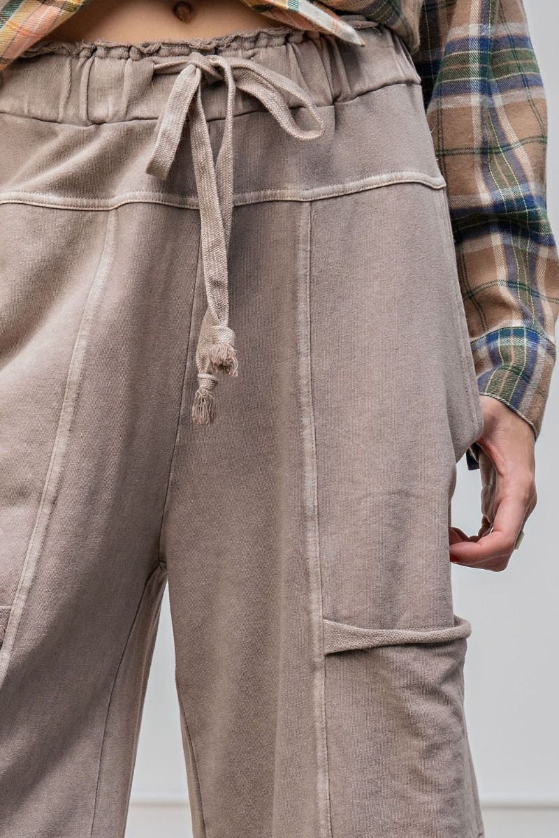 Lazy Days Mineral Washed Wide Leg Pants in Mushroom