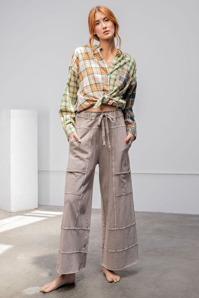 Lazy Days Mineral Washed Wide Leg Pants in Mushroom