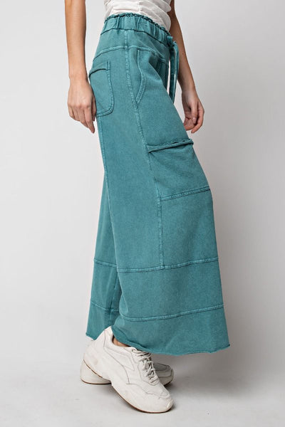 Lazy Days Mineral Washed Wide Leg Pants in Teal Green