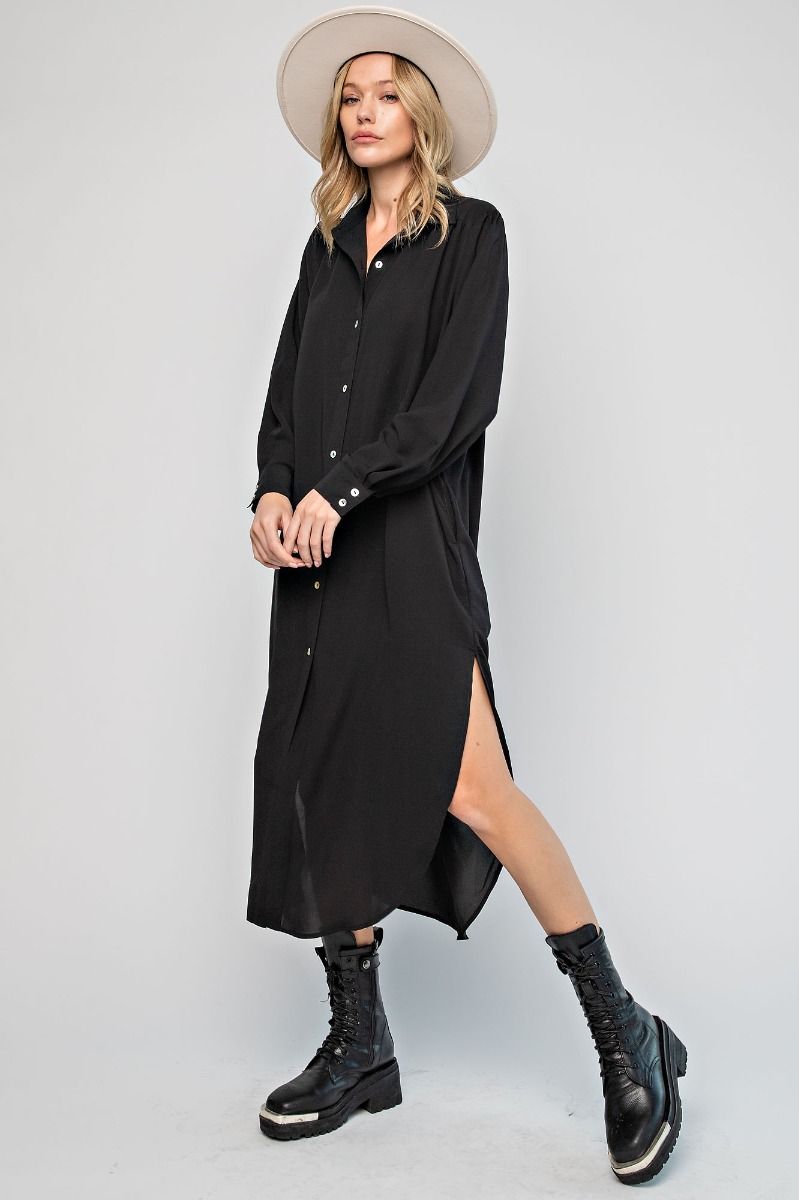 Found My Forever Button Down Wool Dobby Dress in Black