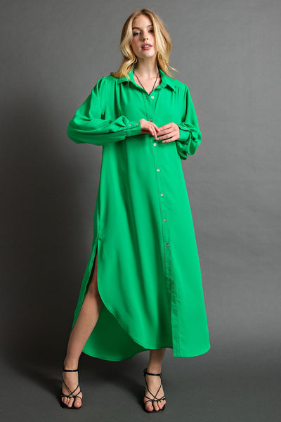 Found My Forever Button Down Wool Dobby Dress in Kelly Green