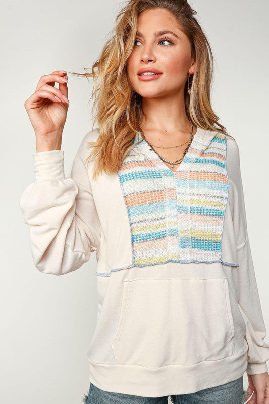 Coastal Vibes Multi Color Stripe Loose Fit Hoodie