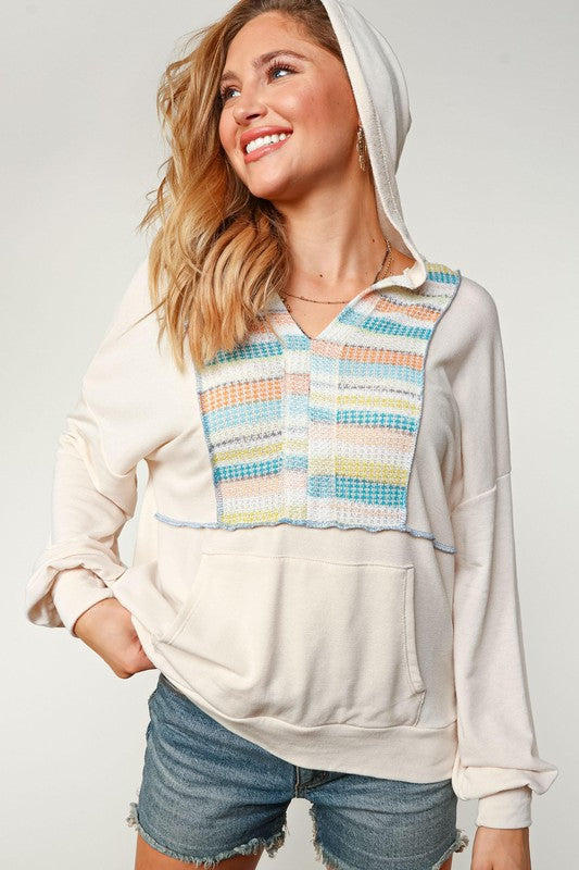 Coastal Vibes Multi Color Stripe Loose Fit Hoodie