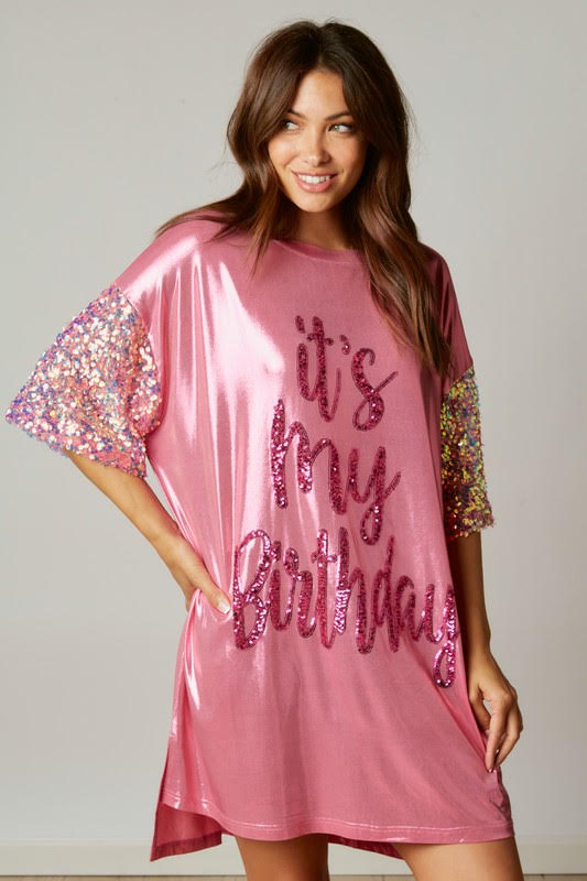 ***RESTOCK*** Birthday Queen Foil Sequin Dress in Pink L RESTOCK*** Birthday Queen Foil Sequin Dress in Pink – Poppy and Seed