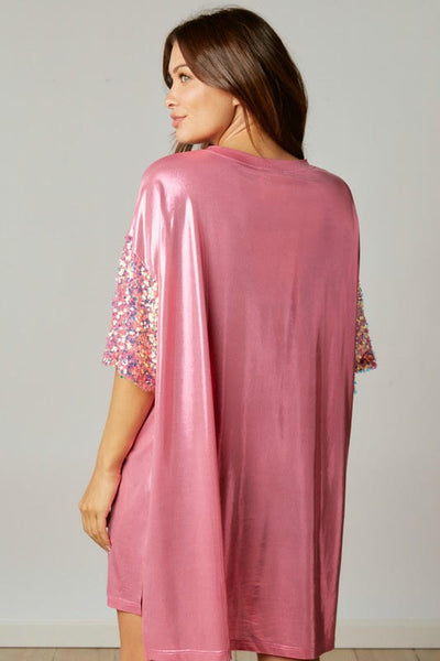 ***RESTOCK*** Birthday Queen Foil Sequin Dress in Pink